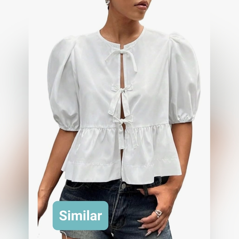 Puff Sleeve Peplum Lace Up Top